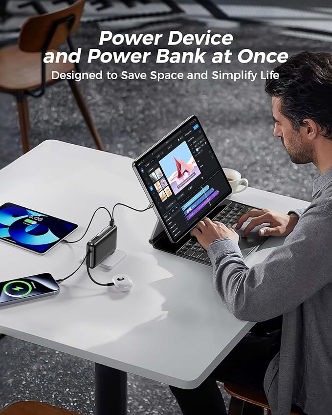 Portable Charger Power Bank 50000mAh Larger Capacity, Built-in Wall Plug USB-C & iOS Cables, 22.5W Fast Charging Battery Pack with LED Display, Travel Essential for Camping, iPhone, Samsung Black