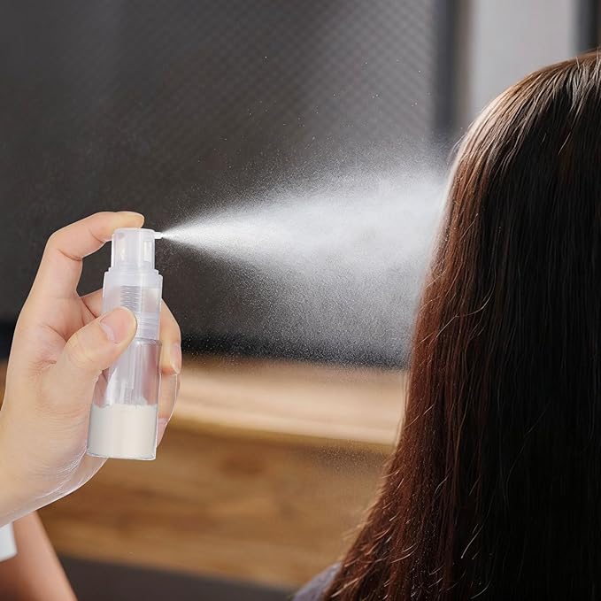 jojofuny Powder Spray Bottle for Travel - 35ML Leak-Proof Locking Nozzle Fine Mist Dispenser, Portable Clear Refillable Container for Baby Powder, Dry Shampoo and Glitter