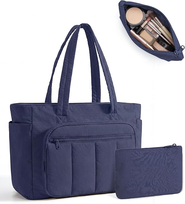 BAGSMART Tote Bag for Women, 2 Set Tote Bag with Zipper, Quilted Nurse Handbags for Work Travel College | 20L Capacity