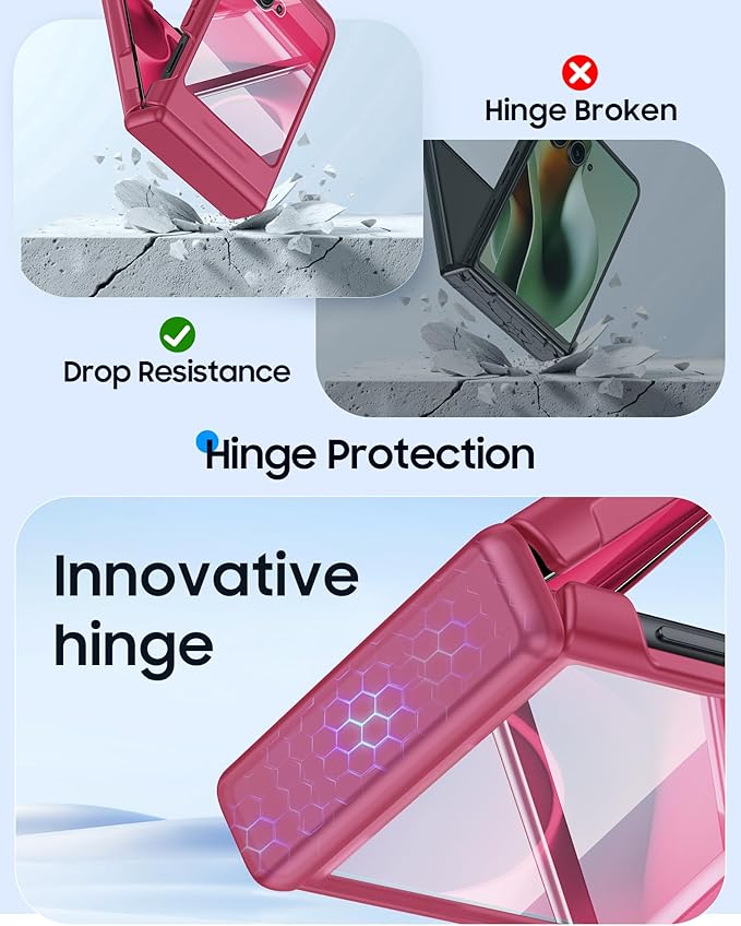 for Motorola Razr 2025 Case/Razr 2024 Case with Hinge Protection, Screen Protector, Ultra-Thin Skin Feel Translucent Frosted, Shockproof Cover for Razr 2025/2024-Rose Red (NOT for Plus/Ultra)