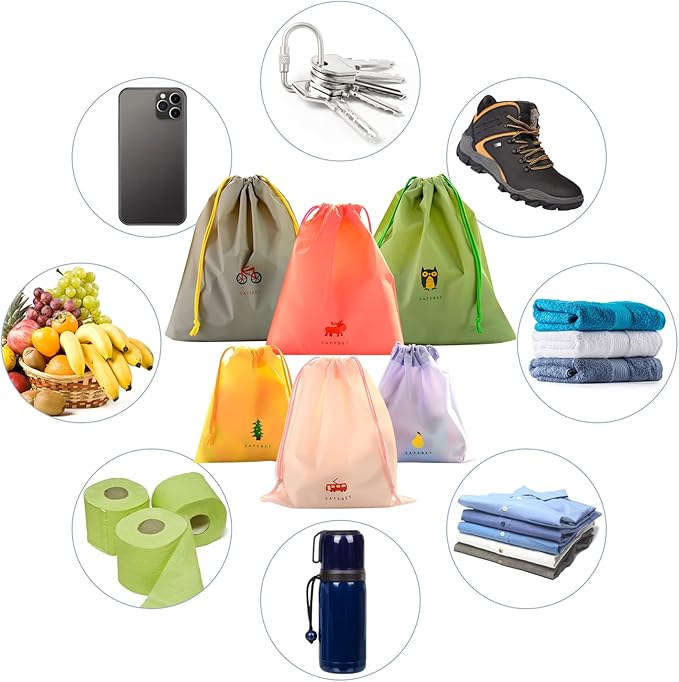 6 PCS Waterproof Drawstring Bag, 3 Sizes Storage Bag for Swimming, Gym, Pool and Beach, Colorful Travel Organize Pouch for Wet Cloth, Shoes, Toiletries, Cosmetic