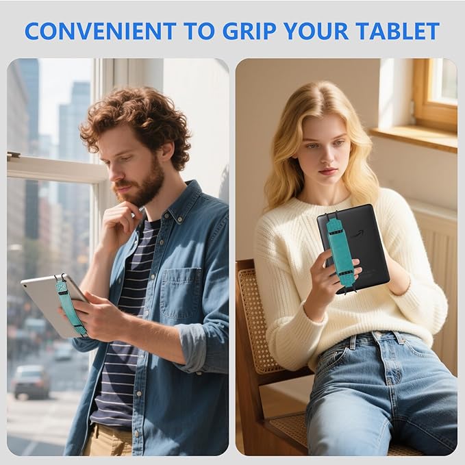 HoYiXi Universal Soft Hand Strap for 6-7 Inch eReader Tablet Compatible with Kobo/Pocketbook/Tolino/Paperwhite/Nook eReader,for 6", 6.8", 7" eReader,High Elasticity Hand Strap for Tablet,Cyan