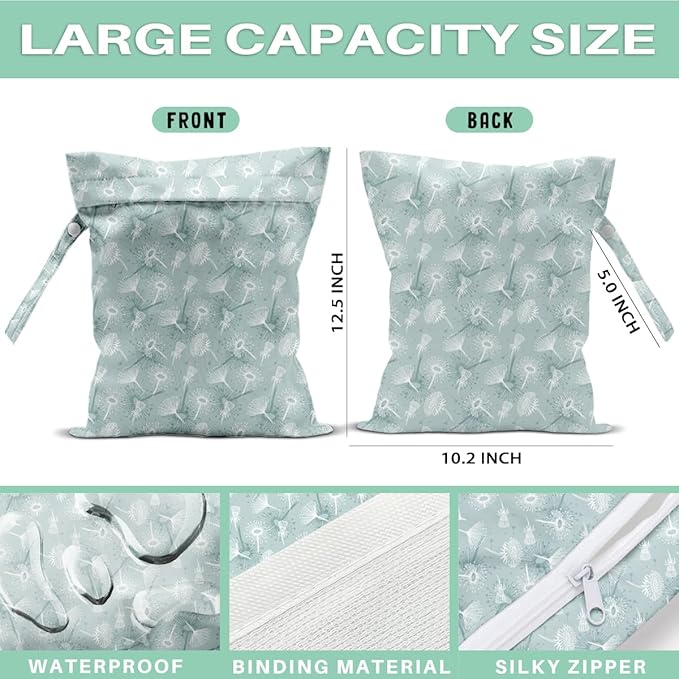 Dandelion Wet Dry Bags for Diaper Waterproof Swimsuit Washable Reusable Bag for Beach Diapers Dirty Yoga Gym Clothes Plant Gifts for Men Women Friend