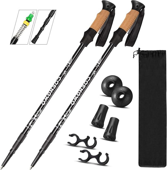 Trekking Poles Collapsible Hiking Poles, COENGWO Aluminum 7075 Walking Poles Sticks with Adjustable Lock for Mountaineering, Camping, Backpacking, 2 Poles
