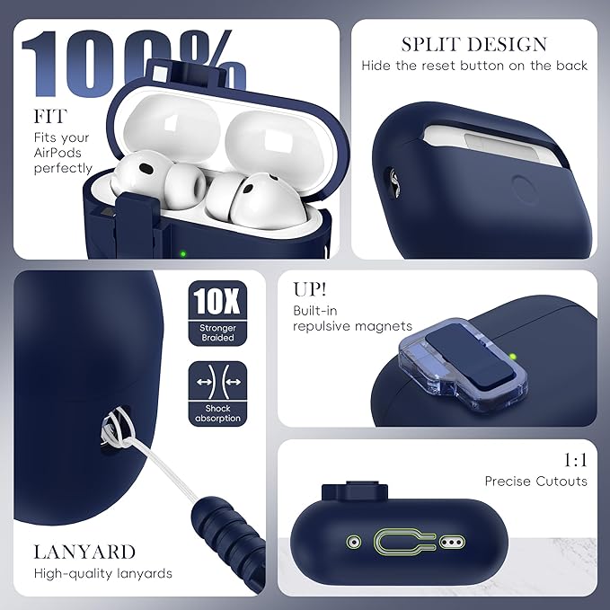 R-fun for AirPods Pro 3 Case with Cleaning Kit, Soft Liquid Silicone Rubber Protective Cover, Compatible with AirPods Pro 3rd Generation Case (2025), Compatible with MagSafe, Midnight Blue