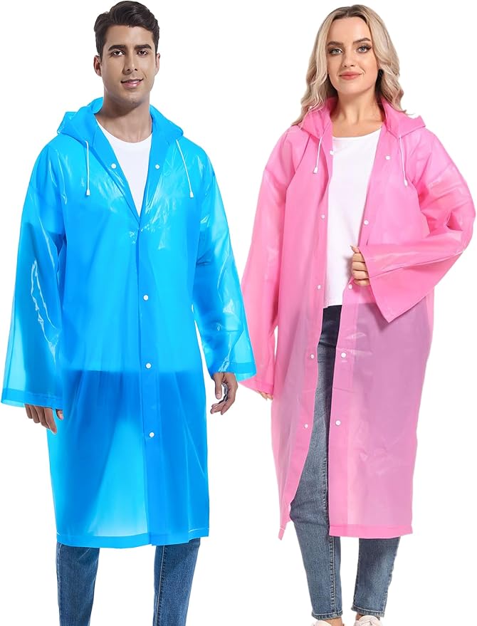 2PCS Rain Ponchos for Adults Reusable Rain Coats for Adults Rain Jackets Raincoats for Men Women