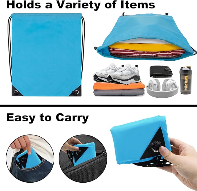 2PCS Drawstring Bags Bulk, String Backpack for Men Women, Cinch Bag Draw String Back Bag for Gym, Sports, Travel, Swimming, Beach, Light blue
