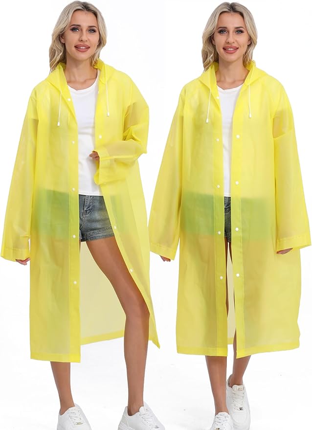 2-Pack Reusable Rain Ponchos for Adults, HOOMBOOM Raincoats Emergency for Women/Men with Drawstring and Sleeves