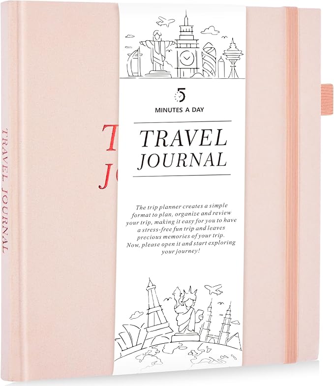 5 MINUTES A DAY Travel Journal for Women, Adventure Book for 20 Trips, Travelling Planner Notebook Diary for Traveler, Vocation Planner, Travel Gifts(126 Pages, Pink)