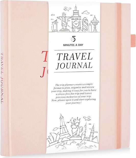 5 MINUTES A DAY Travel Journal for Women, Adventure Book for 20 Trips, Travelling Planner Notebook Diary for Traveler, Vocation Planner, Travel Gifts(126 Pages, Pink)