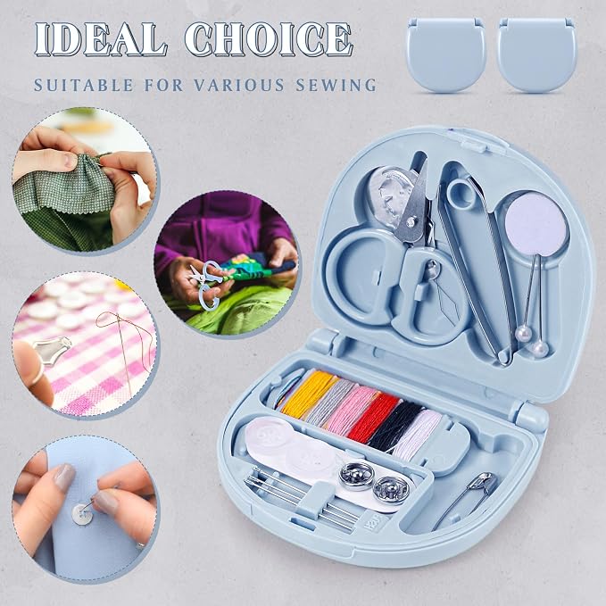 Yuxung 10 Pcs Mini Travel Sewing Kit Portable Emergency Repair Kit Mini Sewing Box with Threads Scissors Needles DIY Supplies for Beginner Traveler Hotel Charity(Light Blue)