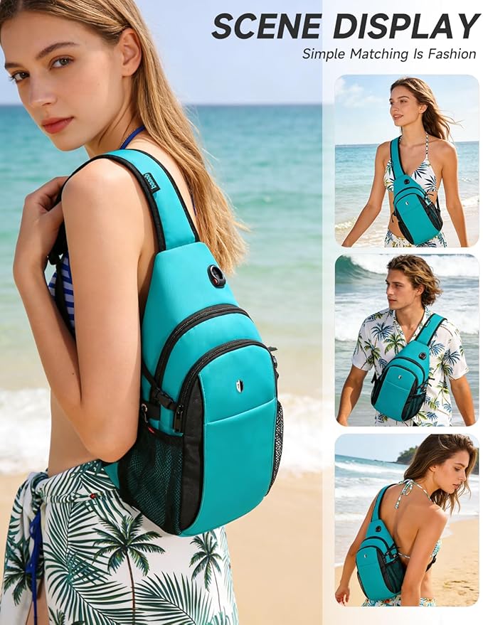 Expandable Sling Bag for Women, Turquoise Anti-Theft Crossbody Bag with Water Bottle Pocket, Summer Travel Essentials for Beach, Theme Park & College, Compatible with 11 inch iPad, Switch 2