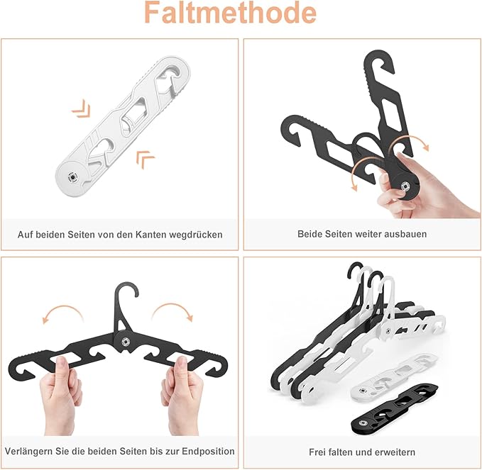Premium Travel Hangers, Portable Folding Clothes Hangers, Super Bearing Collapsible Hanger Foldable Clothes Drying Rack for Travel, Indoor and Outdoor Use(3 White + 3 Black)