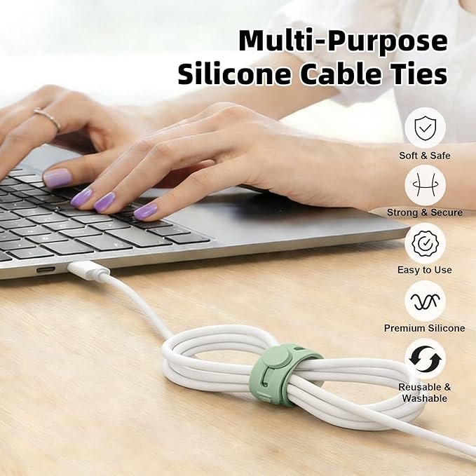 28Pcs Silicone Cable Ties Reusable, Multipurpose Cable Management Organizer, Adjustable Fastening Cable Straps with Locking Buckles, High Elasticity Cord Organizer, Travel Essentials (5.2in, Black)