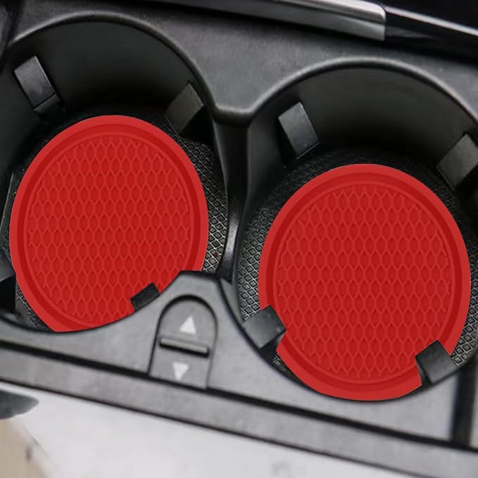ZSDY Car Cup Coaster, 4PCS Universal Auto Non-Slip Cup Holder Embedded in Ornaments Silicone Coaster, Car Interior Accessories Sets, Red