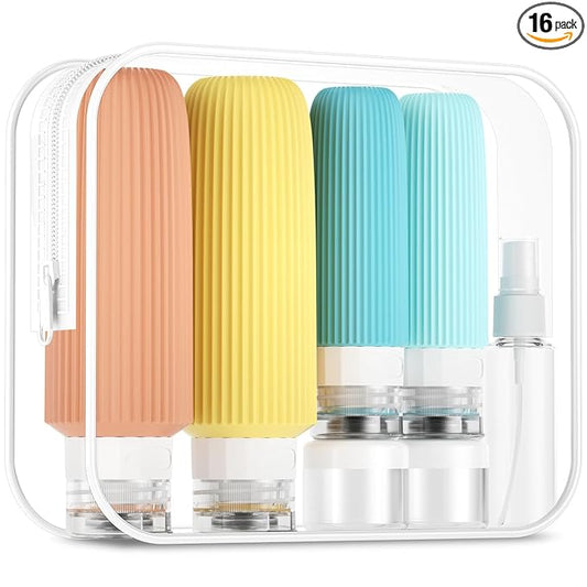 Mrsdry 16 Pack Travel Bottles for Toiletries, Large 6oz Silicone Travel Containers, Leak Proof Refillable Liquid Shampoo And Conditioner Travel Essentials