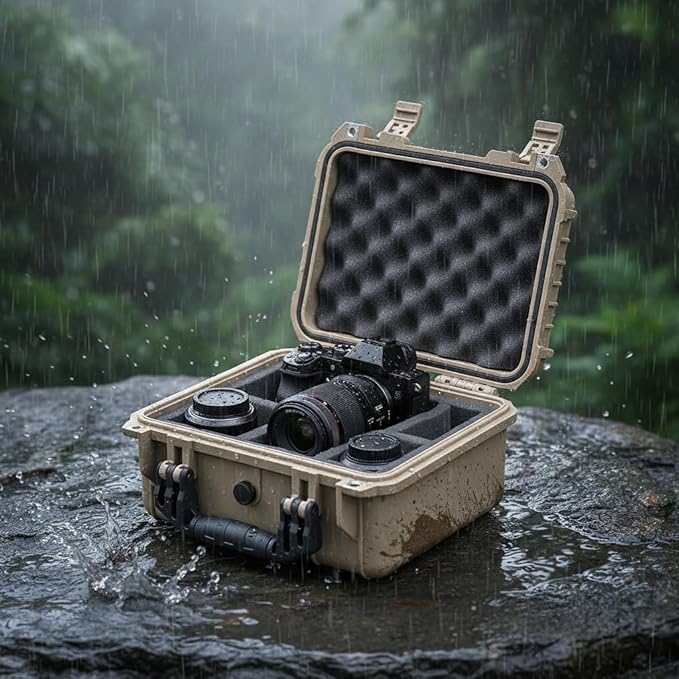 MEIJIA Portable All Weather Waterproof Protective Case,Hard Case,Camera Case With Customized Fit Foam,Fit Use of Drones,Camera,Equipments,Pistols,13.35 x11.63x5.98inches (Desert Tan)