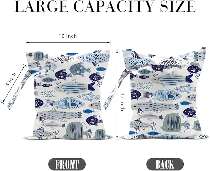 2 Pcs Cute Fish Wet Bags, Fish Gifts Wet Dry Bag Reusable Zipper Pouch for Swimsuit, Diapers, Pool, Beach, Travel, Dirty Yoga Gym Clothes, Toiletries, Makeup Bag Waterproof Birthday Beach Gift
