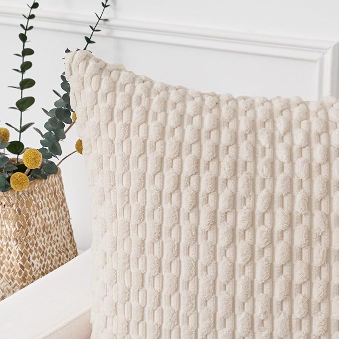 Kevin Textile 14x22 Inch Pillow Cover 1 Pack Boho Decorative Soft Striped Corduroy Lumbar Farmhouse Solid Color Accent Rectangle Cushion Case for Living Room Couch Sofa Bed, Cream White