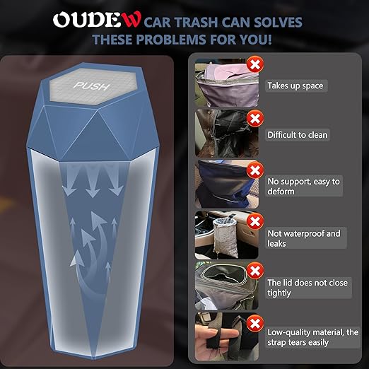 Car Trash Can with Lid - 2-Pack, Interior Accessories for Vehicles, Leakproof Garbage Can with 30 Detachable Trash Bags, Multipurpose Organizers and Storage for Home, Office (Dark Blue)