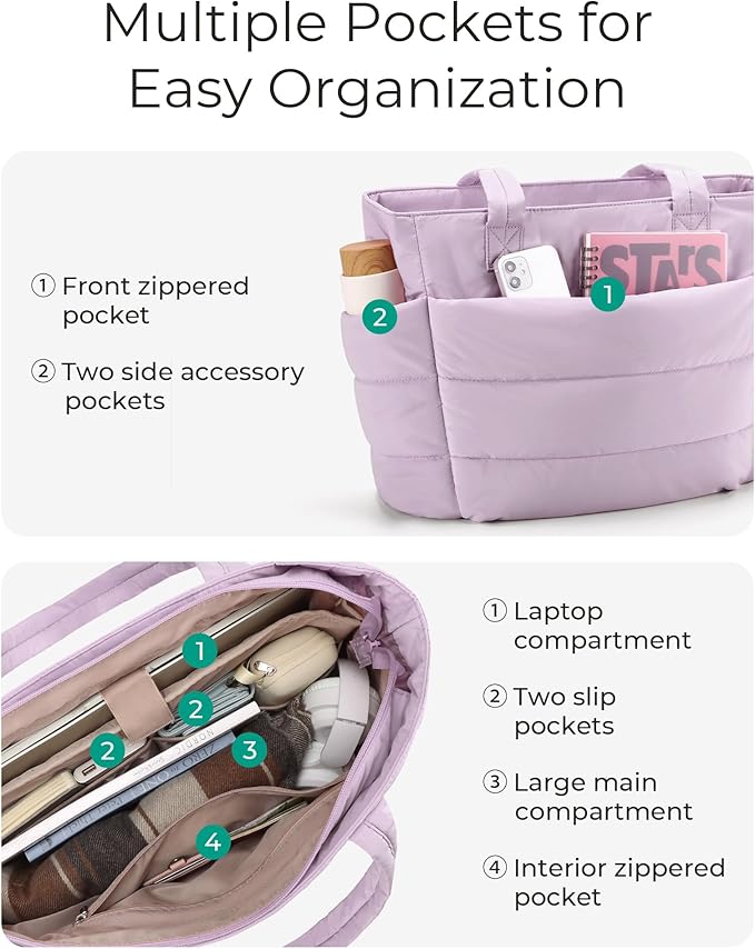 BAGSMART Tote Bag for Women, Lightweight Puffy Tote Bag with Compartments Shoulder Bag Handbag for Travel, Work, Gym | Lightweight