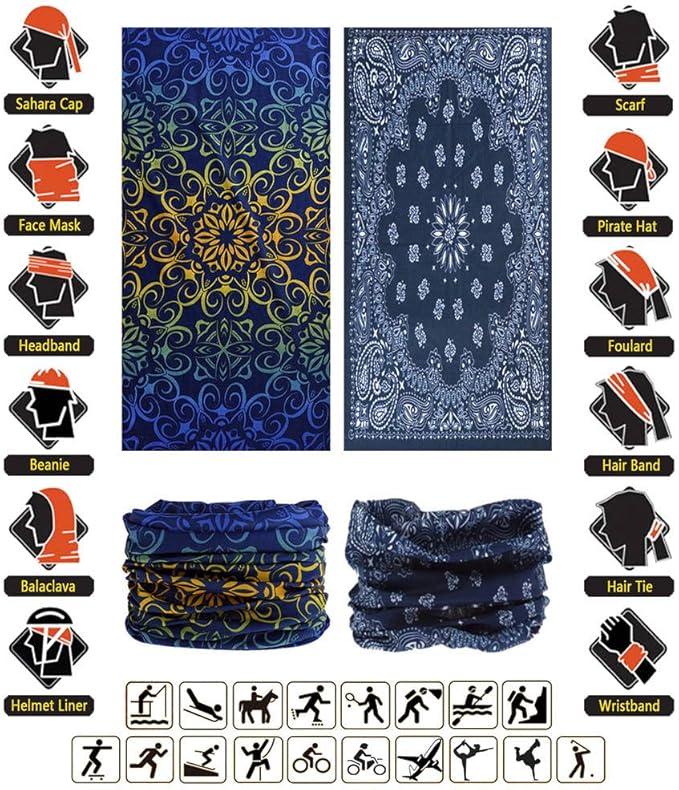 VANCROWN Headband Neck Gaiter Head Wrap Headwear Face Mask Magic Scarf Bandana for Men and Women