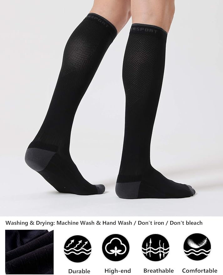 CS CELERSPORT 3 Pairs Compression Socks for Men and Women 20-30 mmHg Running Support Socks