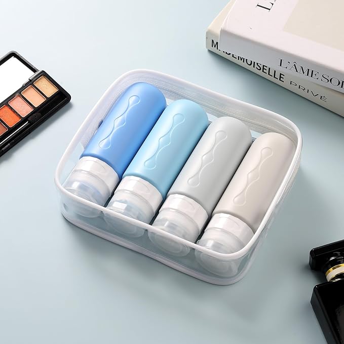 Gemice Travel Bottles for Toiletries, Tsa Approved Travel Size Containers with Clear Bag, BPA Free Leak Proof Travel Tubs Refillable Travel Accessories for Cometic Shampoo Lotion Blue