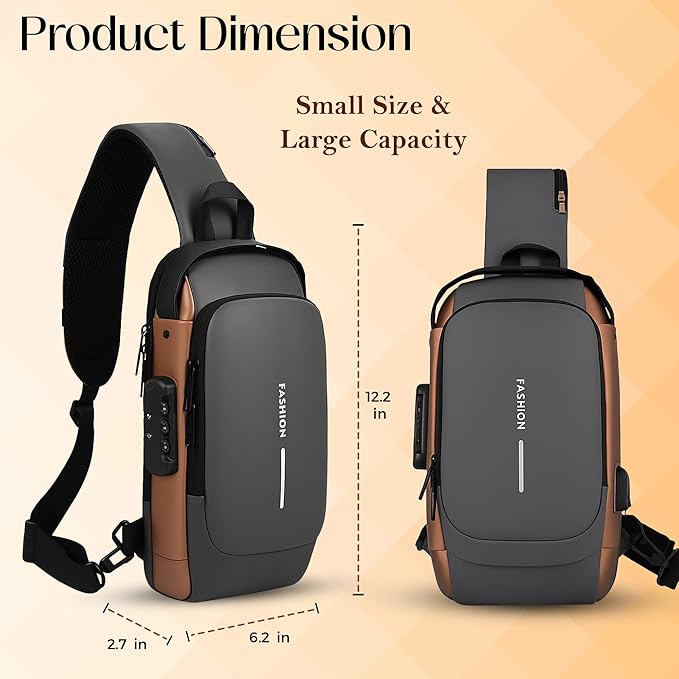 Unisex Anti-Theft Sling Bag with USB Port, Water-Resistant Crossbody Chest Backpack for Travel & Work