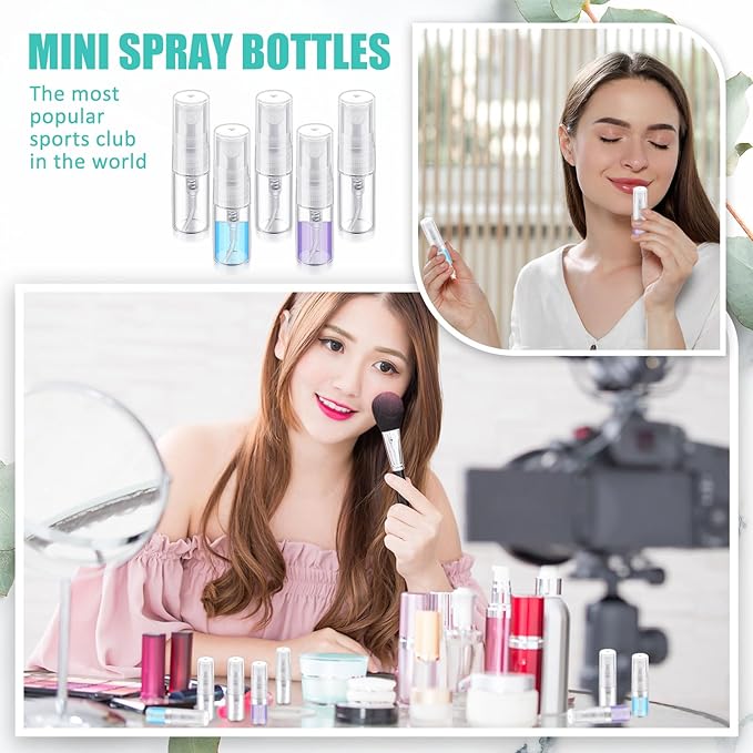 Zhehao 400 Pcs Mini Spray Bottles 2 ml Clear Glass Perfume Bottles Refillable Fine Mist Perfume Atomizer Portable Empty Sample Containers for Cleaning, Essential Oils, Travel(Clear Cap)