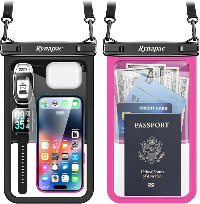 Rynapac Large Waterproof Phone Pouch [Up to 10"] - 2 Pack IPX8 Waterproof Phone Case for iPhone 17 16 15 Pro Max Galaxy S26 Ultra, Touchscreen & Underwater Photography, Beach Cruise Essentials 2026