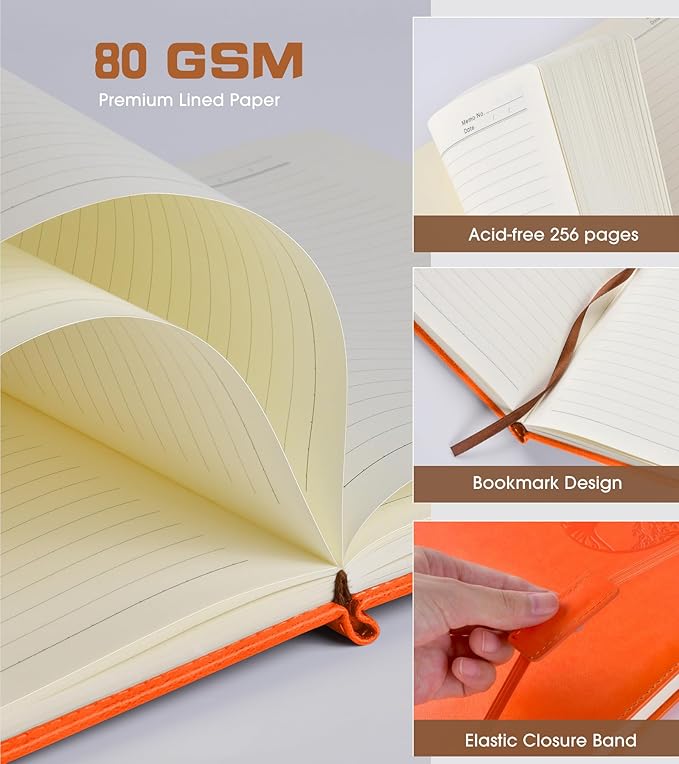 Biuwory Lined Journal Notebook for Women Men,256 Pages A4 Large Hardcover Leather Journals for Writing,Travel,Business,Work,School,College Ruled Notebooks for Note Taking, Diary Notepad 8.6"×11"