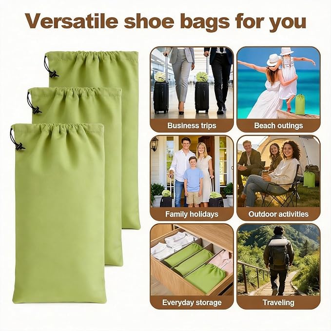 10 Pcs Single Shoe Bags for Travel,18"X9"shoe travel bag for Packing Dustproof Shoe Bag storage Sneaker Travel Bags Washable & Reusable dust bags for Boots Handbags Shoes & Toys (Green)