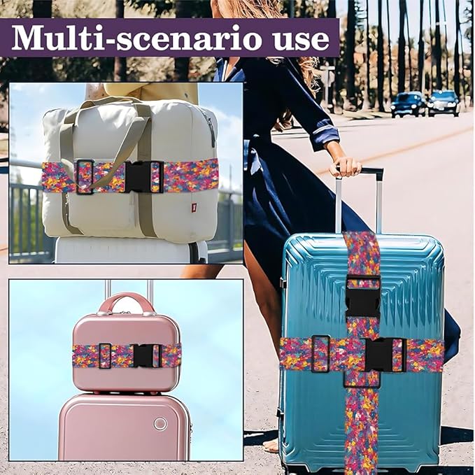 2 Pack Luggage Straps for Suitcases, Adjustable Travel Belt with Buckle, 2" Wide Heavy Duty Suitcase Straps for Summer Vacations, Graduation Trips, Vibrant Graffiti Collage Pattern, Multi