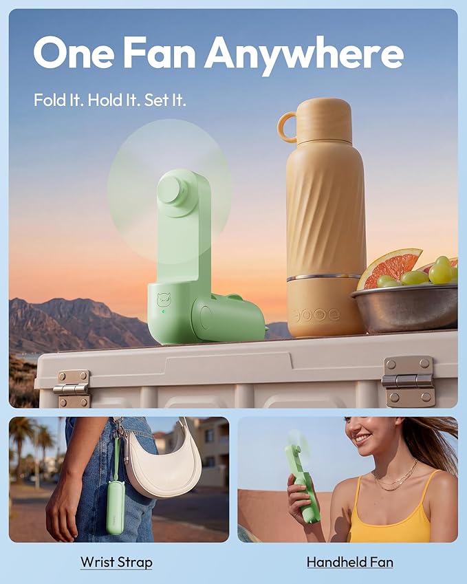 Gaiatop Portable Handheld Fan, 3 in 1 Mini Fan Handheld [17h Max Cooling], Foldable Personal Fans Pocket Design, USB Travel Fans Portable, Lash Trip Summer Essential Cute Gifts for Women Girl, Green