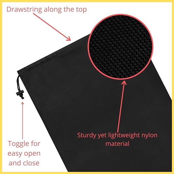 PALTERWEAR Drawstring Pouch with Toggle (12 x 16 Inch, 6 Pack, Black) Nylon Cinch Bag for Travel, Shoes, Gym and Storage