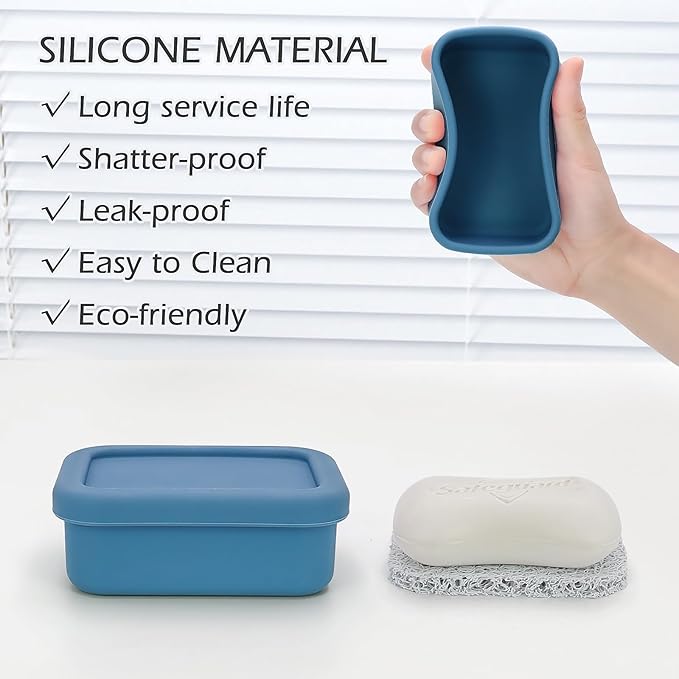 AIDIMMING Leak Proof Silicone Travel Soap Case with Drain Pad, Shatterproof Compact Bar Soap Container with Lid, Shatterproof Portable Soap Holder for Bar Soap, Travel Gym Camping(Dark Blue)