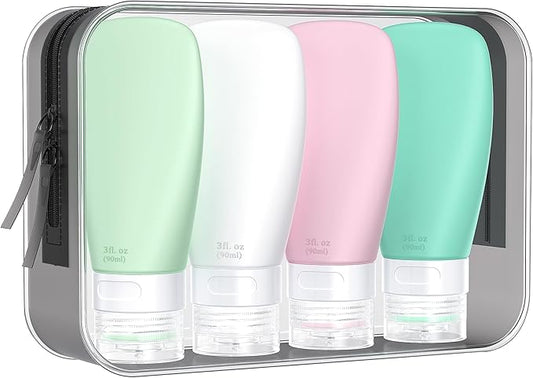 INSFIT Travel Bottles for Toiletries, TSA Approved 3oz Travel Size Containers, BPA Free Leak Proof Squeezable Silicone Tubes for Shampoo Conditioner Lotion Body Wash with Labels