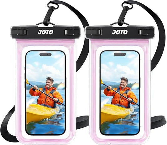 JOTO 2 Pack Waterproof Phone Pouch Case Up to 7", IPX8 Underwater Phone Case Cellphone Dry Bag for iPhone 17/Air 16 15 14 13 12 Pro Max Xs Max XR X 8 7 6S Plus SE/Galaxy S24 S23 S22 -Clearpink