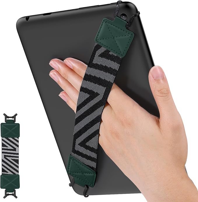 MoKo Security Hand-Strap for 9-11 Inch Tablet, iPad/iPad Pro/iPad Air/Kindle Fire HD/Samsung, High-Elasticity Versatile Hand Strap Lightweight Finger Grip Holder, Midnight Green