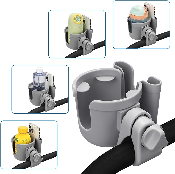 Accmor Stroller Cup Holder with Phone Holder, Bike Cup Holder, Universal Cup Holder for Uppababy Nuna Doona Strollers, 2-in-1 Cup Holder for Walker, Wheelchair, Scooter