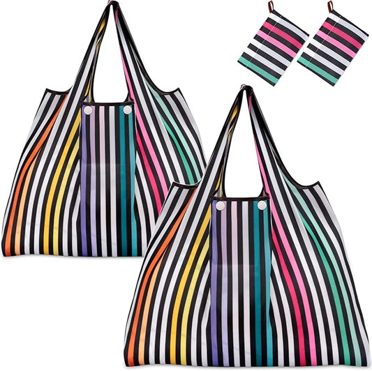 KINGMAS Reusable Grocery Bags, Eco-Friendly Folding Tote Shopping Bag fits in Pocket, Washable Waterproof Nylon Pouch Bags