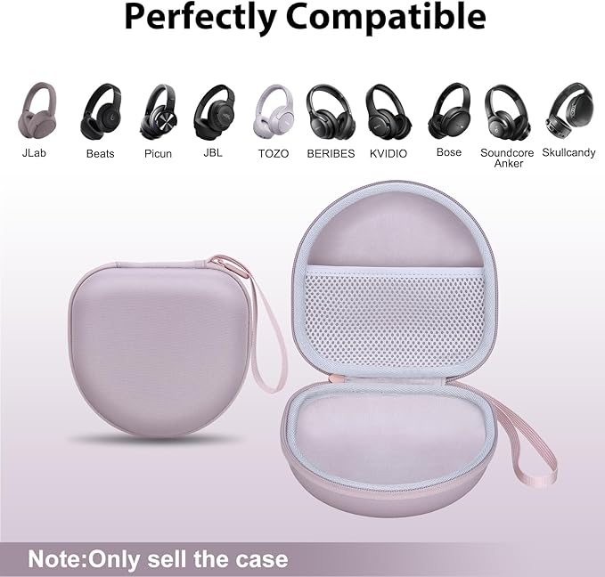 Headphone Headset Case for JLab JBuds Lux ANC/JLab Go Lux ANC/TOZO T3/Beats/JBL/BERIBES/Picun/KVIDIO Noise Cancelling Over-Ear Foldable Headphone, Mauve