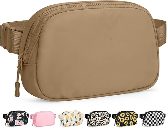 Pritent Fanny Packs for Women Cross Body Bag Waterproof Belt Bag with Adjustable Strap and Zipper Back Pocket Small Crossbody Bags Fashion Waist Packs for Workout Travelling(Khaki)