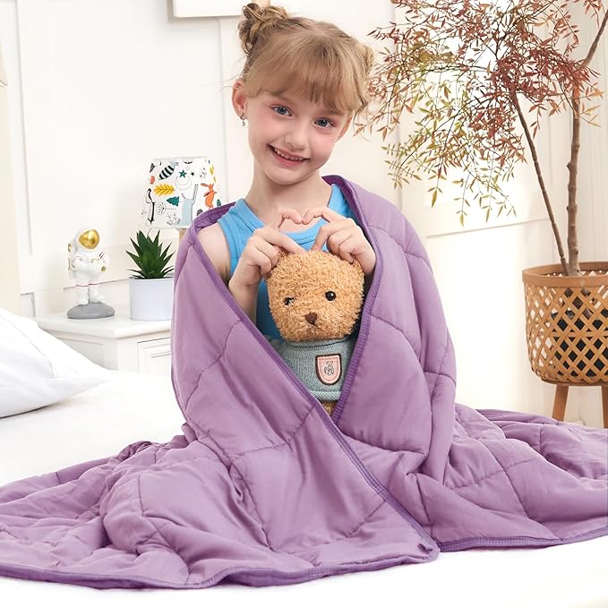 Purple Weighted Blanket Kids 7lbs, 40"x60", Cooling Heavy Throw Blanket for 60-90lbs, Microfiber Soft Thick Big Blankets Weighted Comforter Breathable Gifts for Sleeping