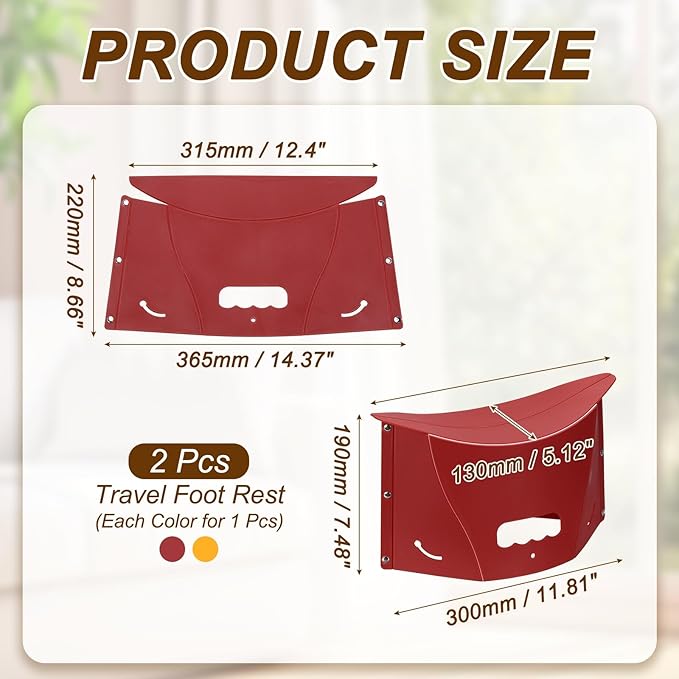 PATIKIL Travel Foot Rest, Portable Airplane Footrest with Handbag Function Lightweight Foldable Foot Stool to Relieve Back & Knee Pain for Long Flight Outdoor Camping, Red, Yellow