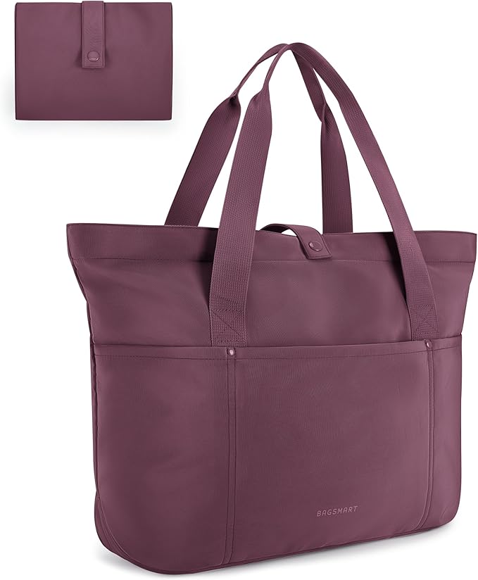 BAGSMART Tote Bag for Women, Foldable Tote Bag With Zipper Travel Shoulder Bag Handbag for Work