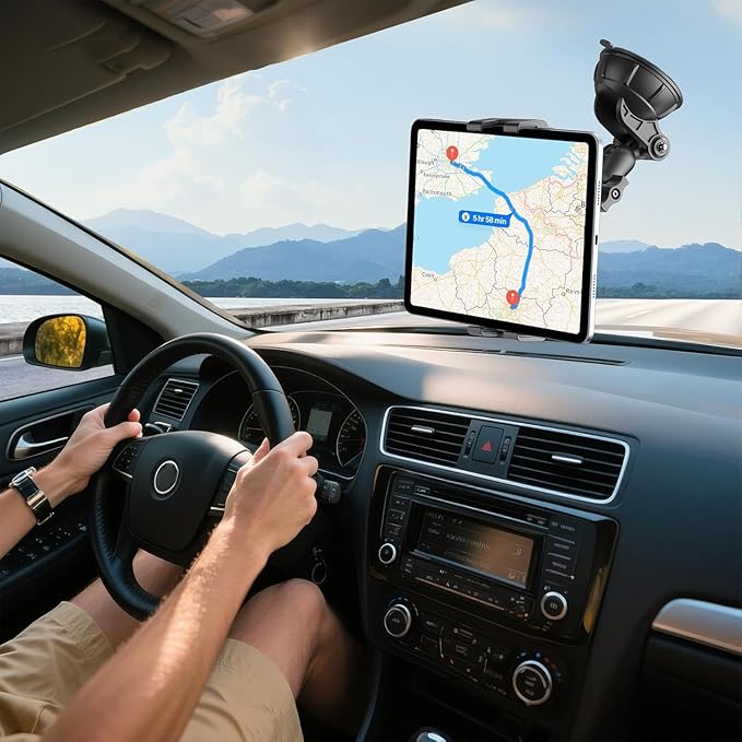 PLDHPRO Tablet Holder for Car Dashboard & Windshield, Universal iPad Car Mount Suction Cup Stand for 5.5" - 14.6" Phones & Tablets Compatible with iPhone 17/16/15, iPad, Galaxy Tab - 5.5-14.6 inch