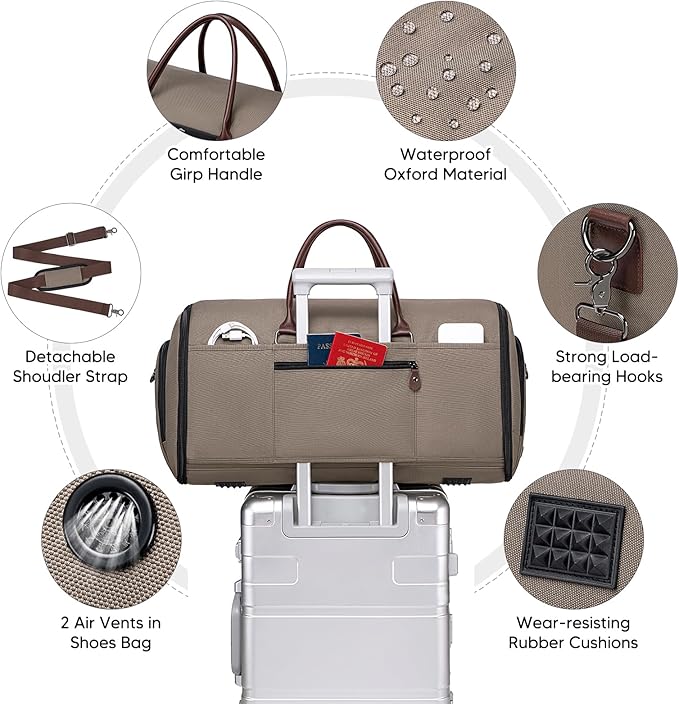 Carry on Garment Bag for Travel, Convertible Garment Duffle Bags for Men Women - 2 in 1 Hanging Suitcase Suit Travel Bags with Shoe Compartment