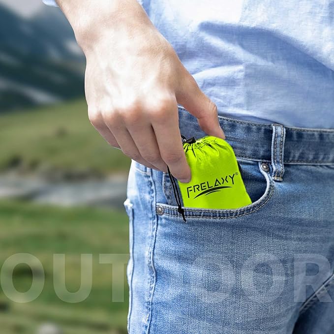 Frelaxy Pocket Picnic Blanket, Waterproof Sandproof Beach Mat, Compact Camping Tarp for Festivals, Hiking, Travel, Outdoor Recreation (Neon Green & Black, 28'' x 47'')